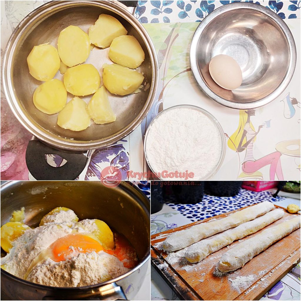 Składniki na ciasto ziemniaczane: ziemniaki, mąka, jajko