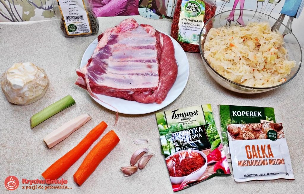 Składniki na żeberka w kapuście